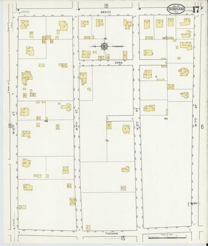 Sanborn Fire Insurance Map from Bonham, Fannin County, Texas (1917), Sheet #0017 - Historic Sanborn Fire Insurance Map Print, vintage old map wall art, antique decor, genealogy gift, Texas Texas map