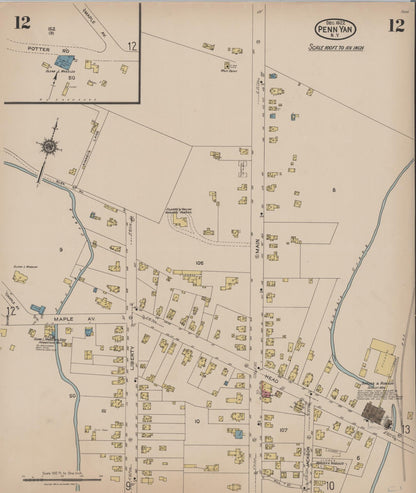 Sanborn Fire Insurance Map from Penn Yan, Yates County, New York (1922), Sheet #0012 - Complete Map Set gallery image, historic Sanborn map, vintage wall art, New York New York