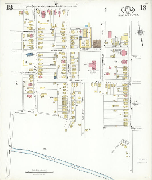 Sanborn Fire Insurance Map from Salem, Salem County, New Jersey (1923), Sheet #0013 - Historic Sanborn Fire Insurance Map Print, vintage old map wall art, antique decor, genealogy gift, New Jersey New Jersey map