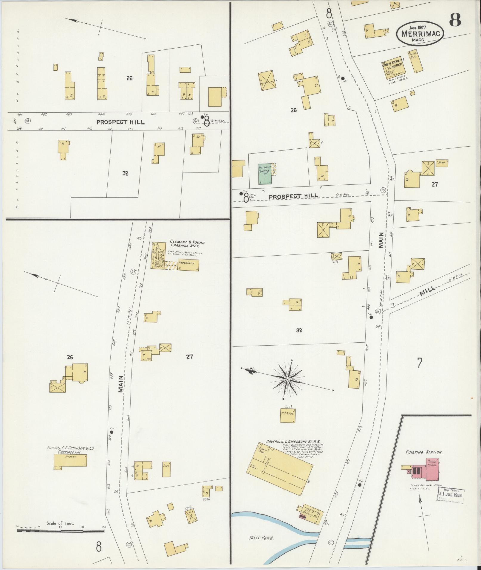 Sanborn Fire Insurance Map from Merrimac, Essex County, Massachusetts (1907), Sheet #0008 - Complete Map Set gallery image, historic Sanborn map, vintage wall art, Massachusetts Massachusetts