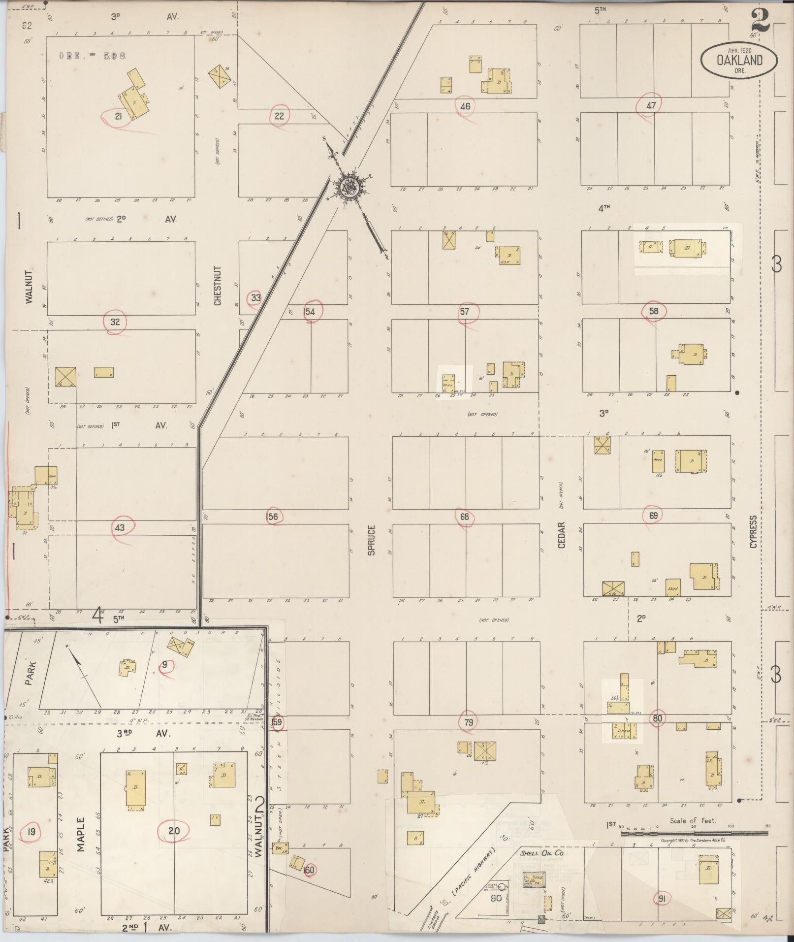 Sanborn Fire Insurance Map from Oakland, Douglas County, Oregon (1931), Sheet #0002 - Historic Sanborn Fire Insurance Map Print, vintage old map wall art, antique decor, genealogy gift, Oregon Oregon map