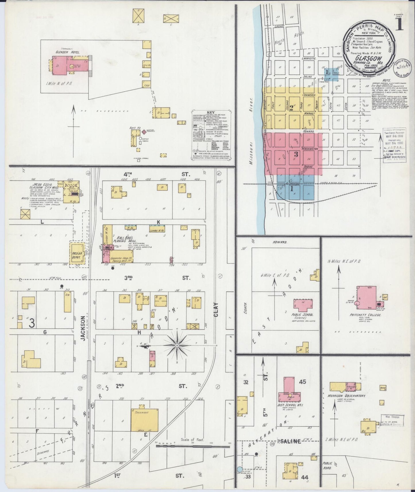 Sanborn Fire Insurance Map from Glasgow, Howard County, Missouri (1900), Sheet #0001 - Historic Sanborn Fire Insurance Map Print, vintage old map wall art, antique decor, genealogy gift, Missouri Missouri map