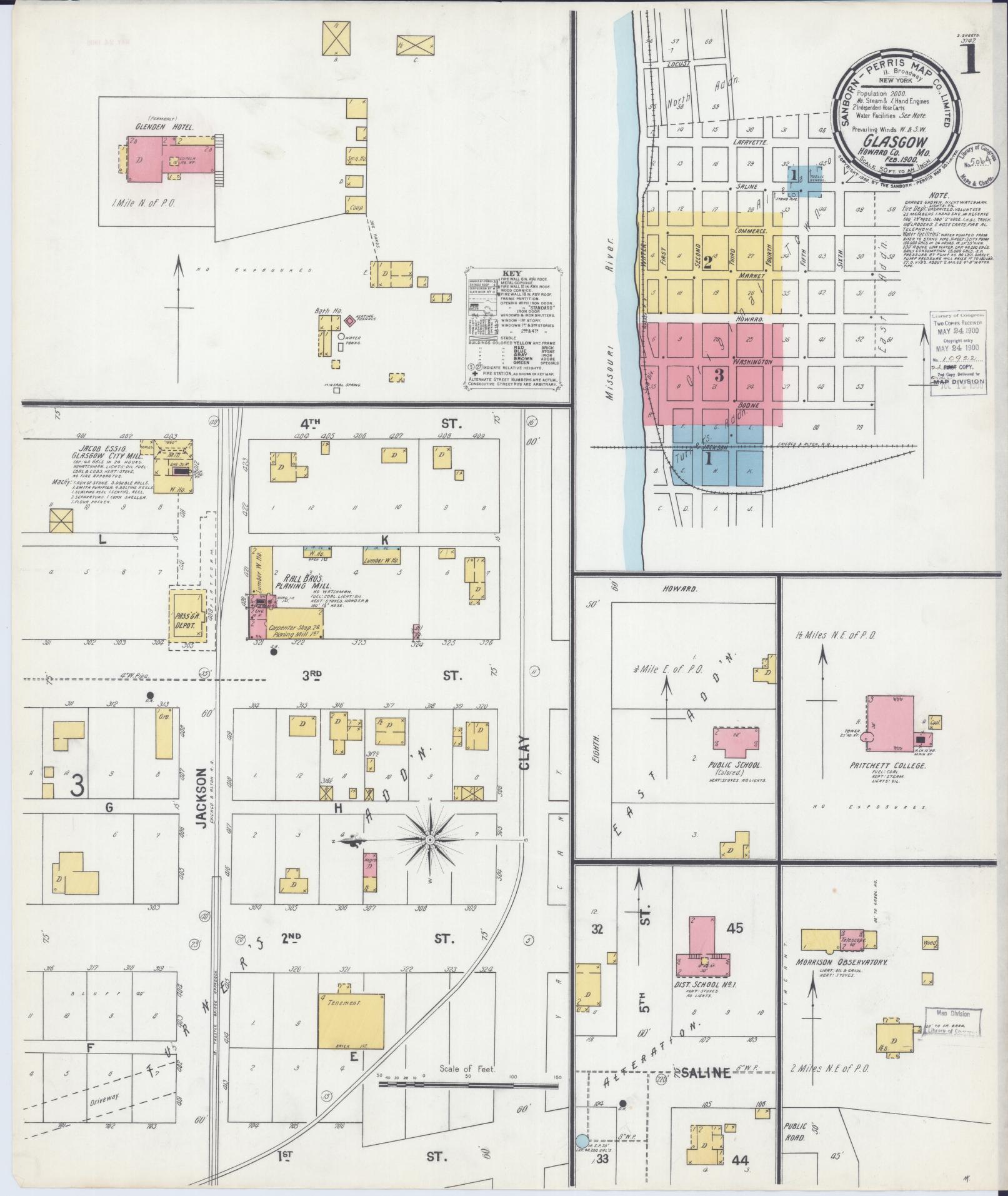 Sanborn Fire Insurance Map from Glasgow, Howard County, Missouri (1900), Sheet #0001 - Historic Sanborn Fire Insurance Map Print, vintage old map wall art, antique decor, genealogy gift, Missouri Missouri map