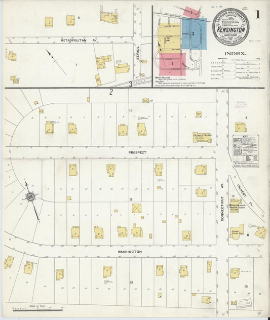 Sanborn Fire Insurance Map from Kensington, Montgomery County, Maryland (1911), Sheet #0001 - Historic Sanborn Fire Insurance Map Print, vintage old map wall art, antique decor, genealogy gift, Maryland Maryland map