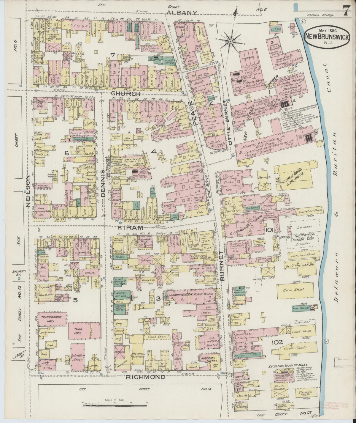 Sanborn Fire Insurance Map from New Brunswick, Middlesex County, New Jersey (1886), Sheet #0007 - Complete Map Set gallery image, historic Sanborn map, vintage wall art, New Jersey New Jersey