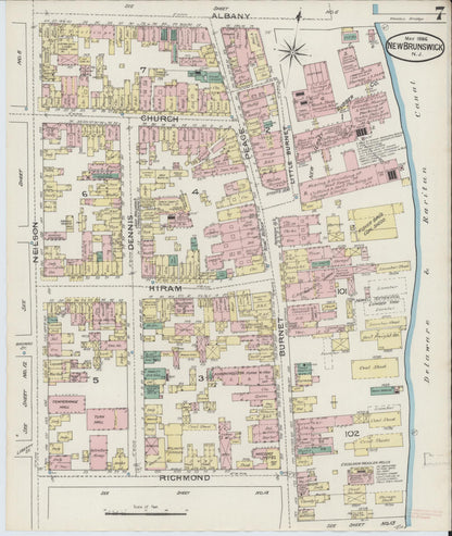 Sanborn Fire Insurance Map from New Brunswick, Middlesex County, New Jersey (1886), Sheet #0007 - Complete Map Set gallery image, historic Sanborn map, vintage wall art, New Jersey New Jersey