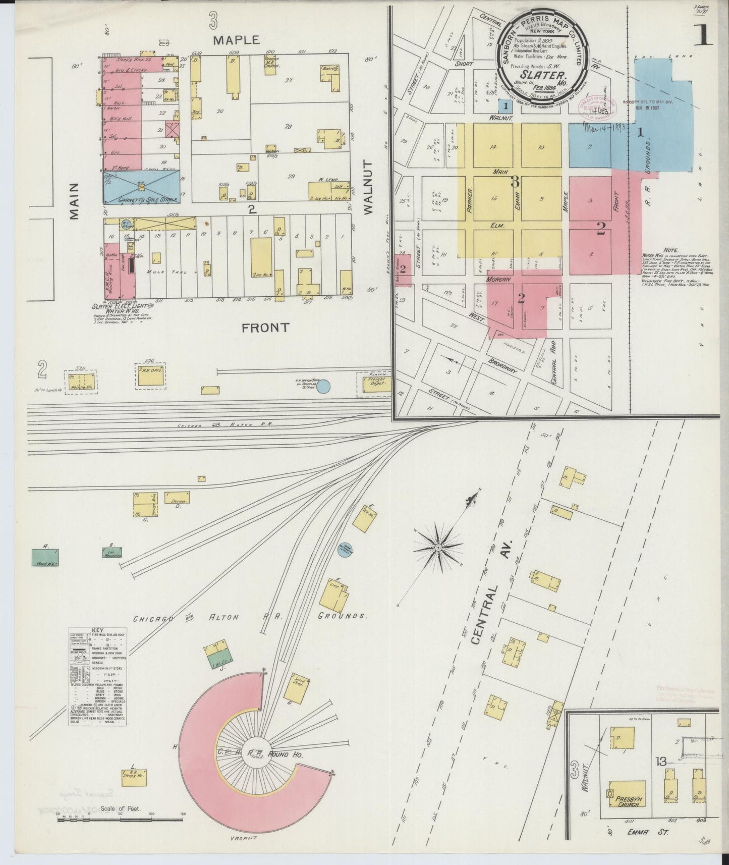 Sanborn Fire Insurance Map from Slater, Saline County, Missouri (1894), Sheet #0001 - Historic Sanborn Fire Insurance Map Print, vintage old map wall art, antique decor, genealogy gift, Missouri Missouri map