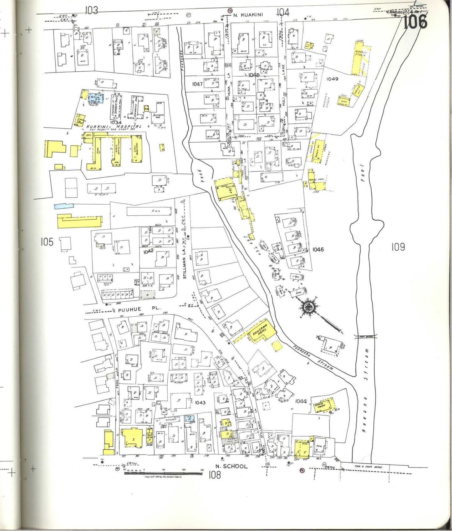 Sanborn Fire Insurance Map from Honolulu, Oahu County, Hawaii (1955), Sheet #0106 - Historic Sanborn Fire Insurance Map Print