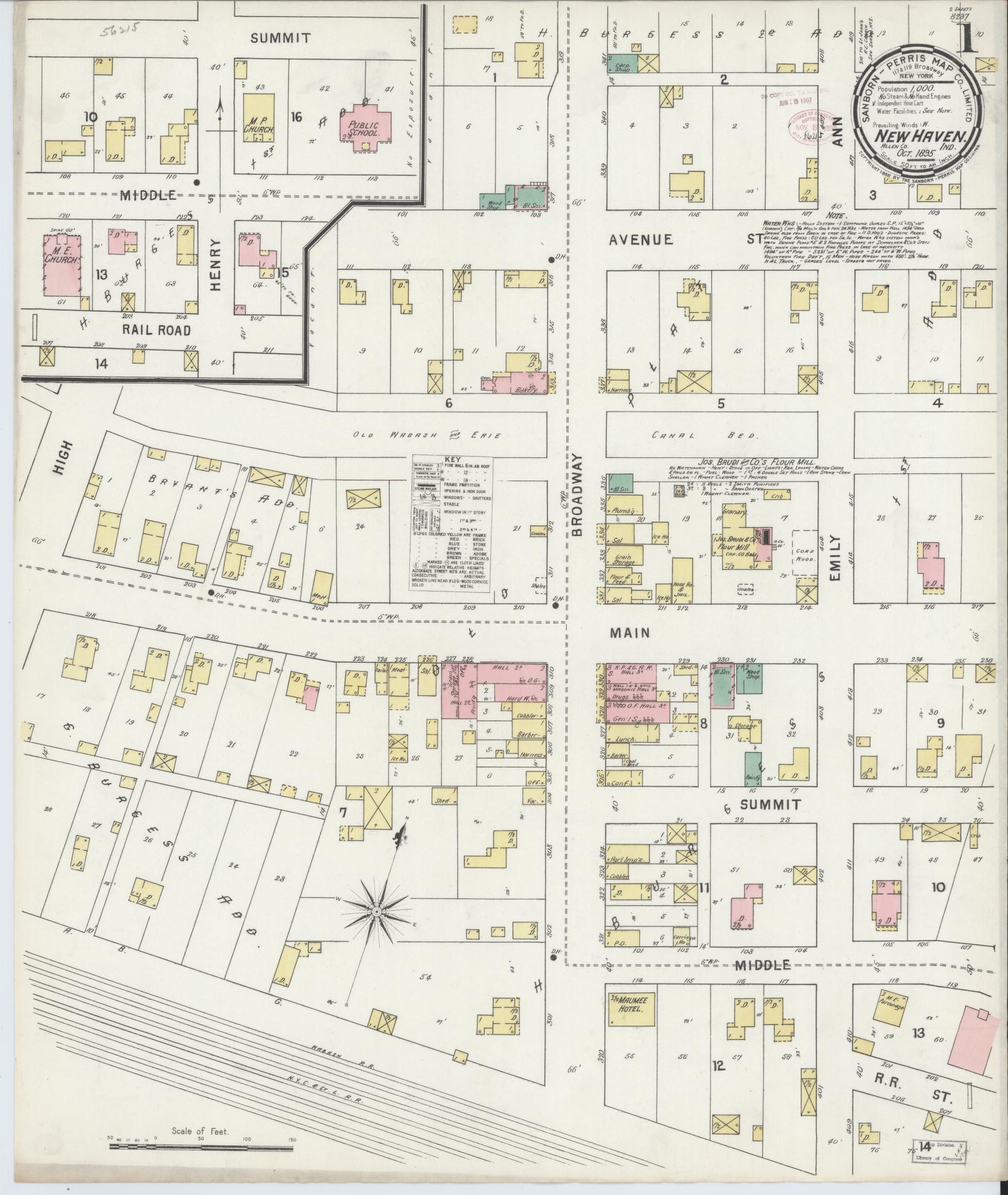 Sanborn Fire Insurance Map from New Haven, Allen County, Indiana (1895), Sheet #0001 - Complete Map Set gallery image, historic Sanborn map, vintage wall art, Indiana Indiana