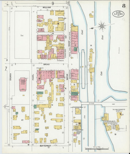 Sanborn Fire Insurance Map from Lyons, Wayne County, New York (1899), Sheet #0008 - Historic Sanborn Fire Insurance Map Print, vintage old map wall art, antique decor, genealogy gift, New York New York map