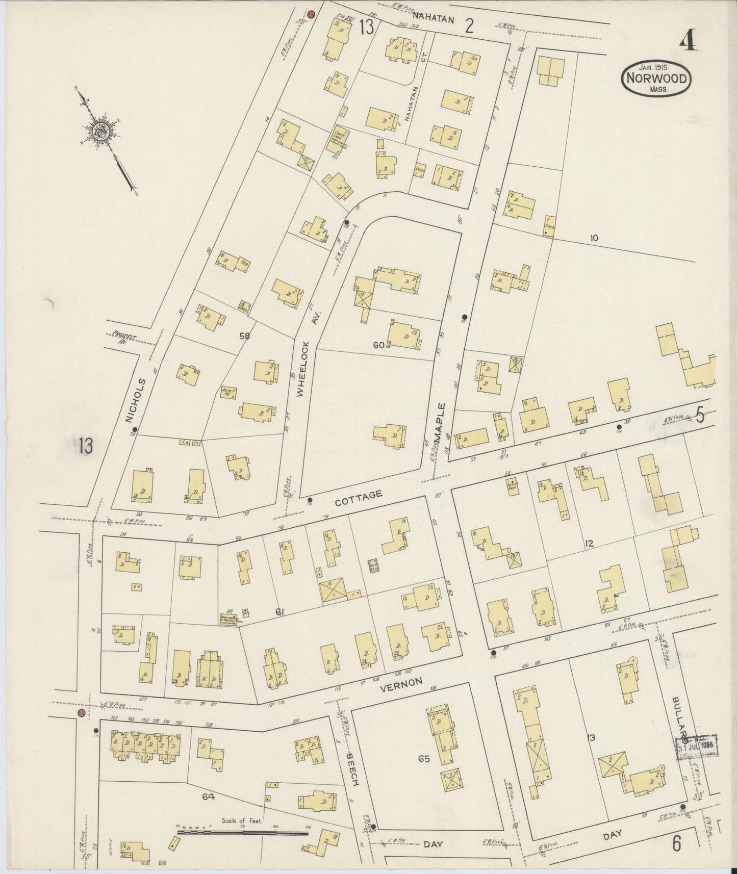 Sanborn Fire Insurance Map from Norwood, Norfolk County, Massachusetts (1915), Sheet #0004 - Complete Map Set gallery image, historic Sanborn map, vintage wall art, Massachusetts Massachusetts