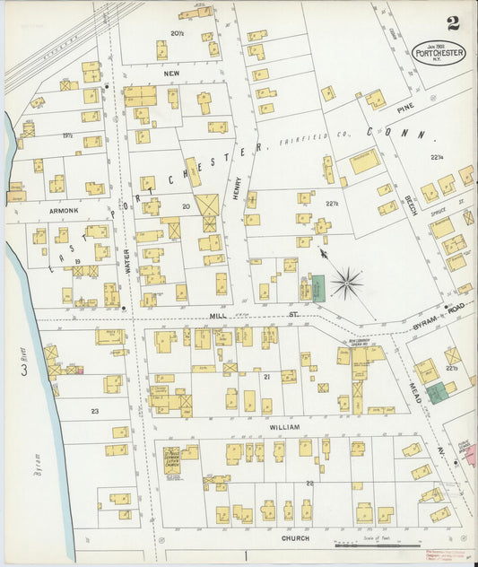 Sanborn Fire Insurance Map from Port Chester, Westchester County, New York (1902), Sheet #0002 - Historic Sanborn Fire Insurance Map Print, vintage old map wall art, antique decor, genealogy gift, New York New York map