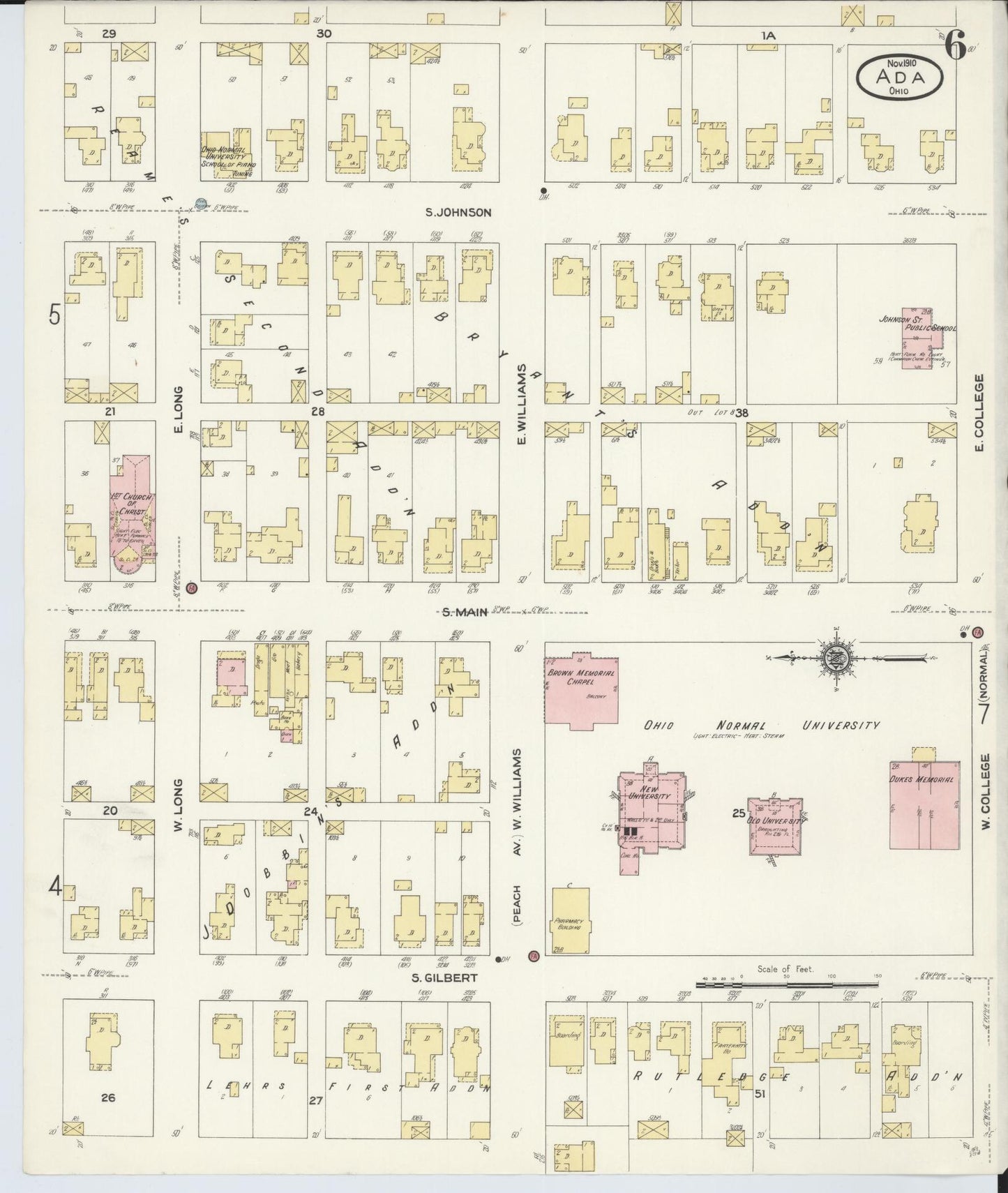 Sanborn Fire Insurance Map from Ada, Hardin County, Ohio (1910), Sheet #0006 - Complete Map Set gallery image, historic Sanborn map, vintage wall art, Ohio Ohio