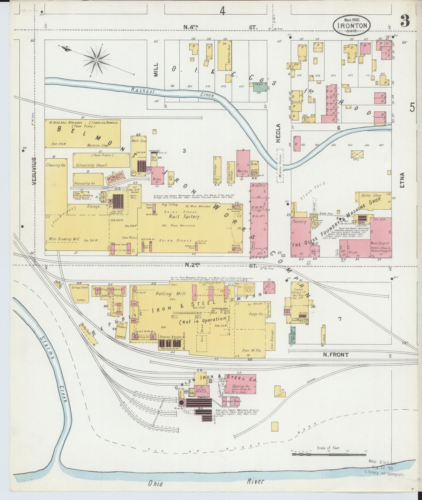 Sanborn Fire Insurance Map from Ironton, Lawrence County, Ohio (1900), Sheet #0003 - Historic Sanborn Fire Insurance Map Print, vintage old map wall art, antique decor, genealogy gift, Ohio Ohio map