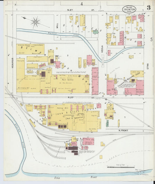 Sanborn Fire Insurance Map from Ironton, Lawrence County, Ohio (1900), Sheet #0003 - Historic Sanborn Fire Insurance Map Print, vintage old map wall art, antique decor, genealogy gift, Ohio Ohio map