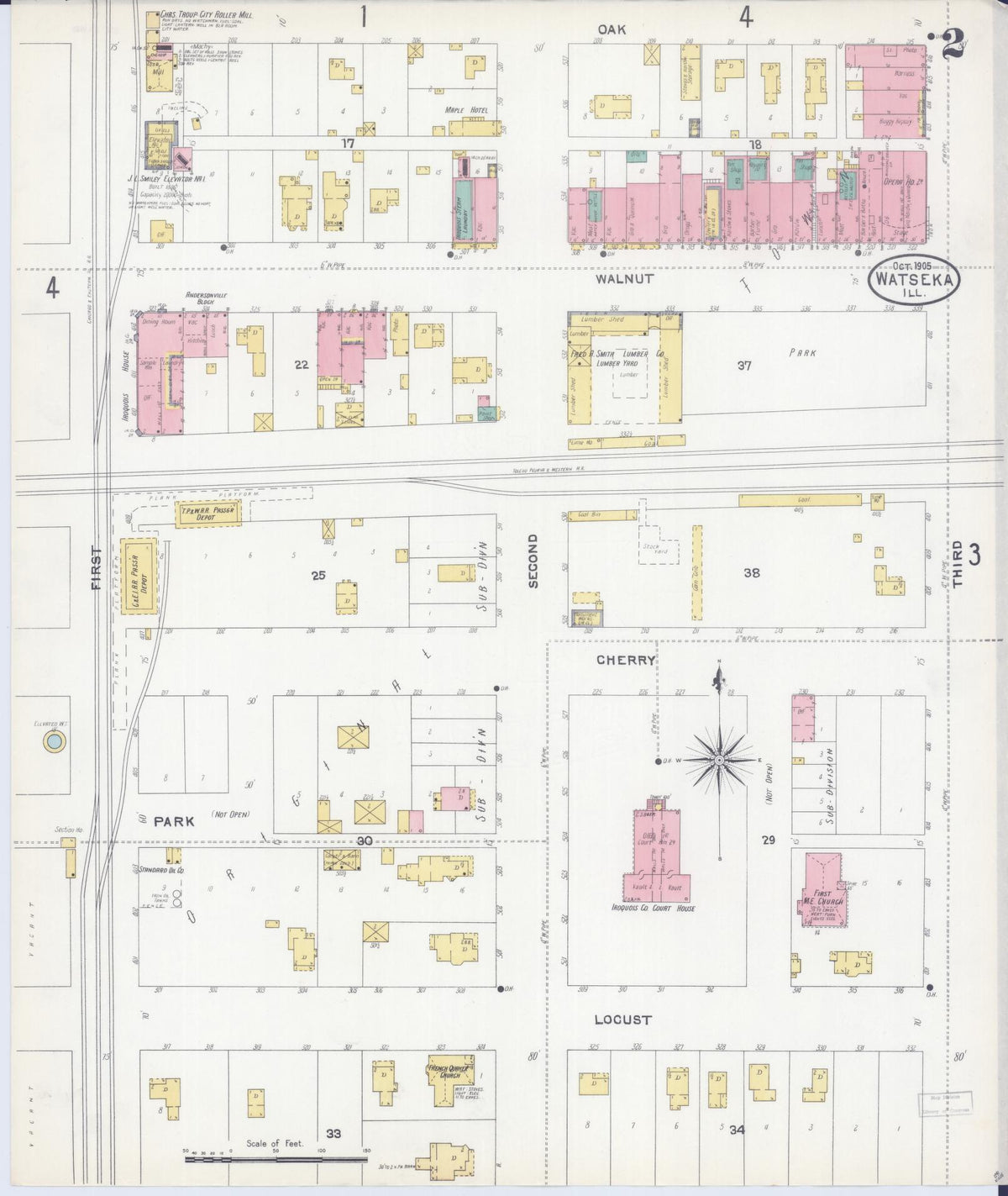 Sanborn Fire Insurance Map from Watseka, Iroquois County, Illinois (1905), Sheet #0002 - Historic Sanborn Fire Insurance Map Print, vintage old map wall art, antique decor, genealogy gift, Illinois Illinois map