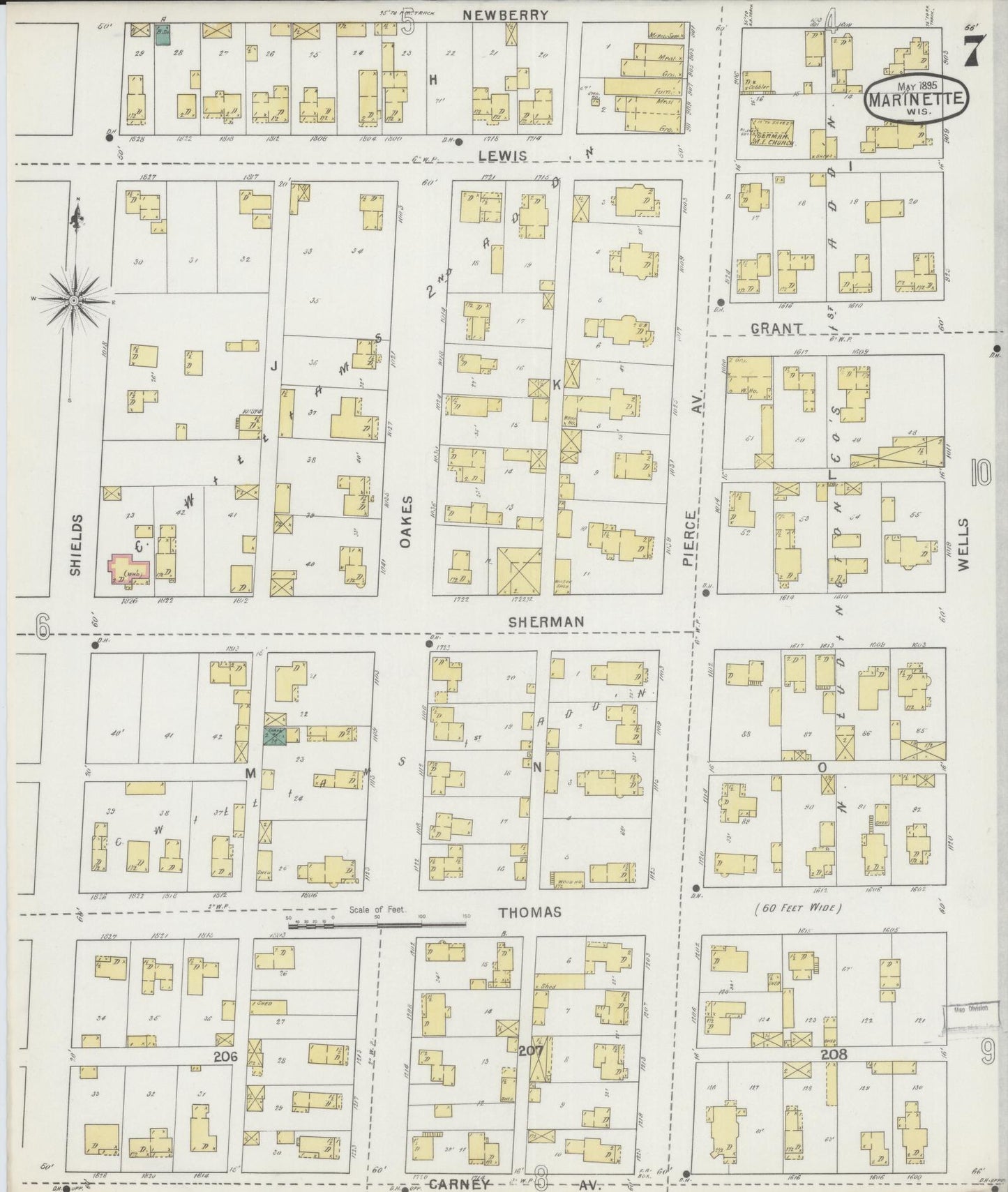 Sanborn Fire Insurance Map from Marinette, Marinette County, Wisconsin (1895), Sheet #0007 - Complete Map Set gallery image, historic Sanborn map, vintage wall art, Wisconsin Wisconsin