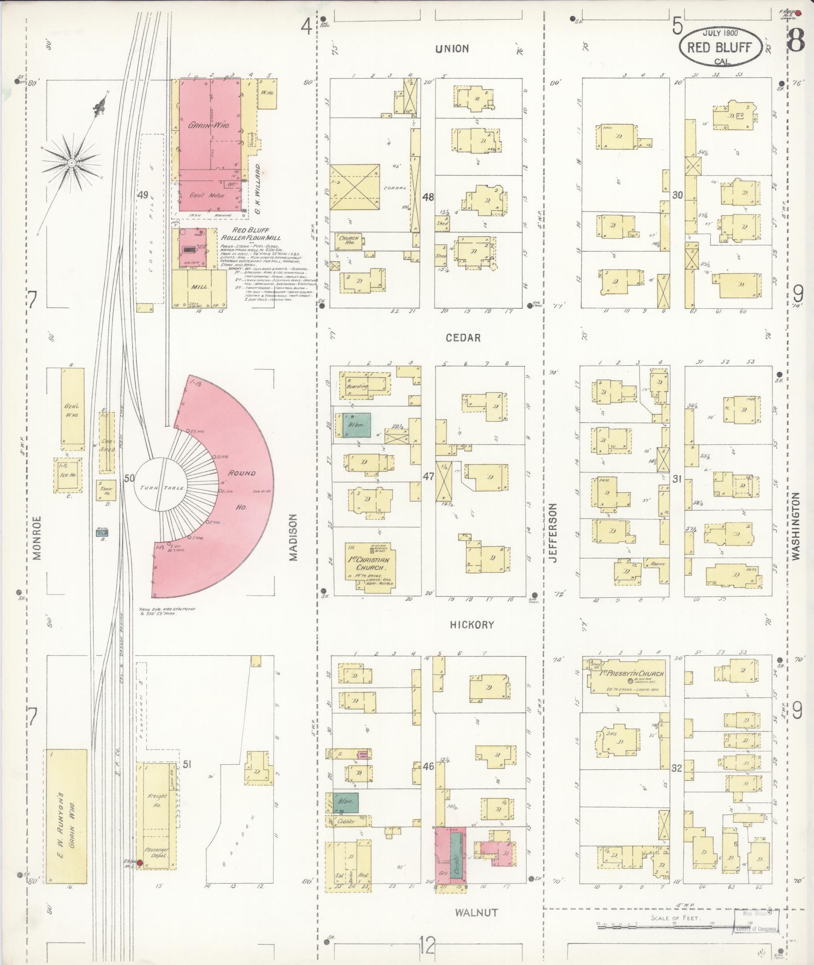 Sanborn Fire Insurance Map from Red Bluff, Tehama County, California (1900), Sheet #0008 - Complete Map Set gallery image, historic Sanborn map, vintage wall art, California California