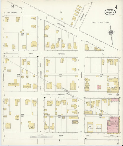 Sanborn Fire Insurance Map from Yoakum, De Witt And Lavaca Counties, Texas (1912), Sheet #0004 - Complete Map Set gallery image, historic Sanborn map, vintage wall art, Texas Texas