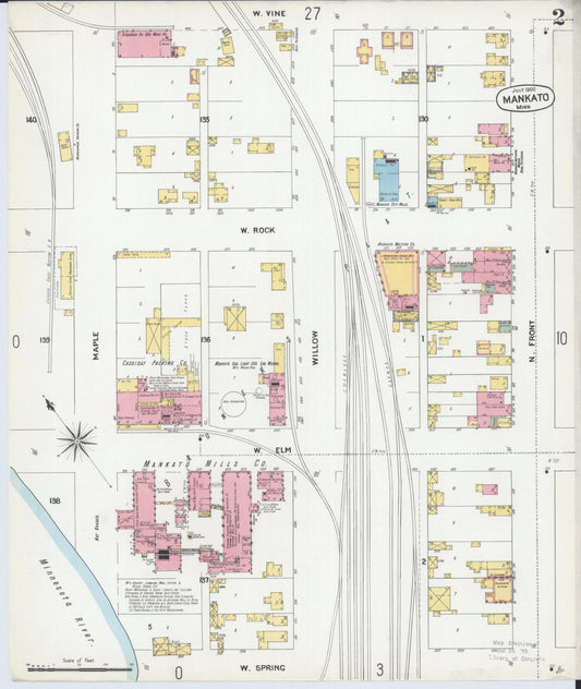Sanborn Fire Insurance Map from Mankato, Blue Earth County, Minnesota (1900), Sheet #0002 - Historic Sanborn Fire Insurance Map Print, vintage old map wall art, antique decor, genealogy gift, Minnesota Minnesota map