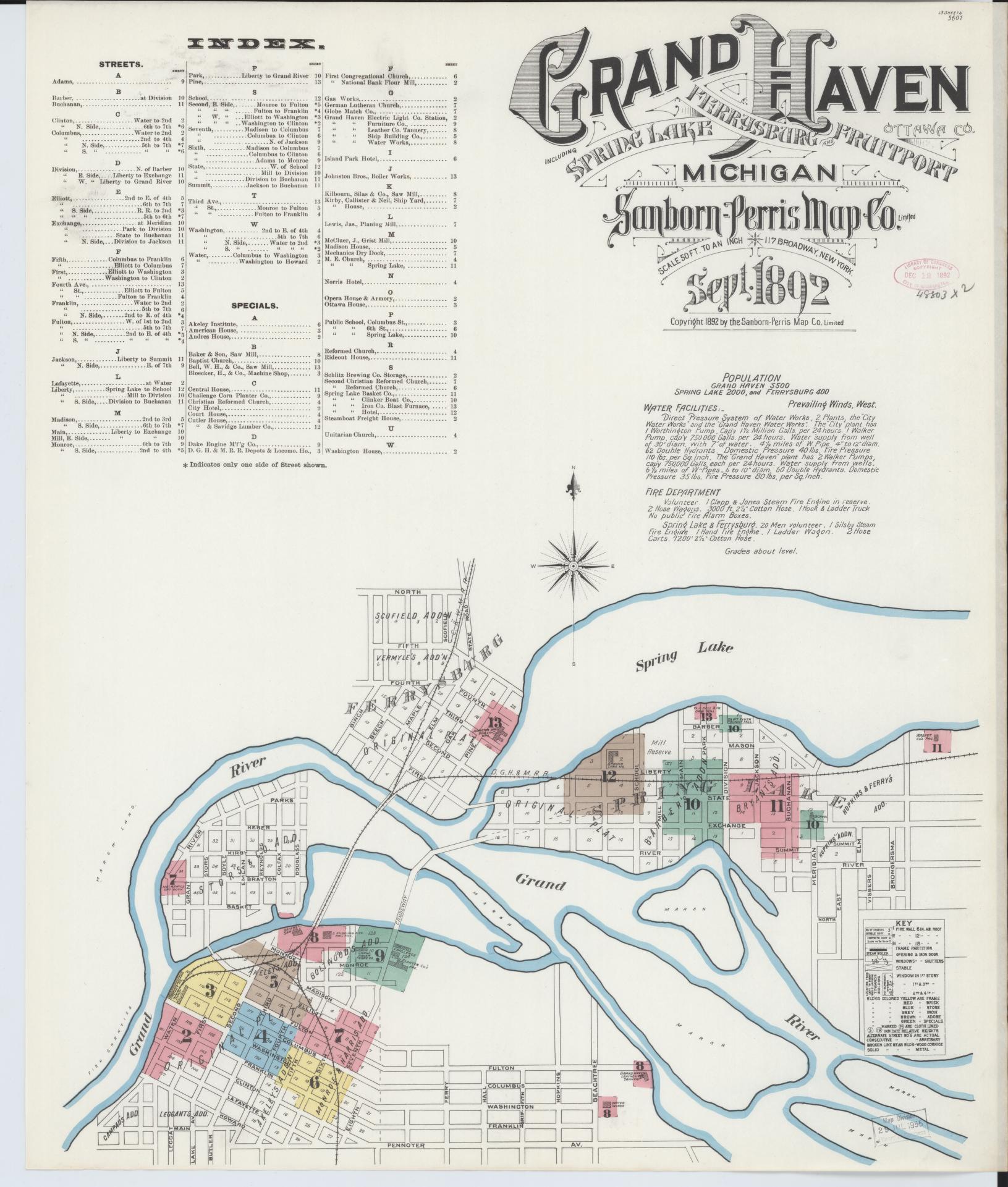 Sanborn Fire Insurance Map from Grand Haven, Ottawa County, Michigan (1892), Sheet #0001 - Complete Map Set gallery image, historic Sanborn map, vintage wall art, Michigan Michigan