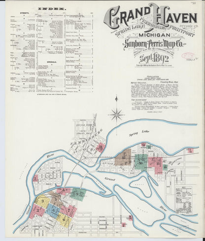 Sanborn Fire Insurance Map from Grand Haven, Ottawa County, Michigan (1892), Sheet #0001 - Complete Map Set gallery image, historic Sanborn map, vintage wall art, Michigan Michigan