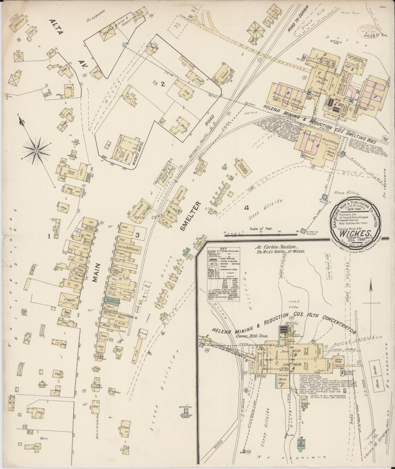 Sanborn Fire Insurance Map from Wickes, Jefferson County, Montana (1888), Sheet #0001 - Historic Sanborn Fire Insurance Map Print, vintage old map wall art, antique decor, genealogy gift, Montana Montana map