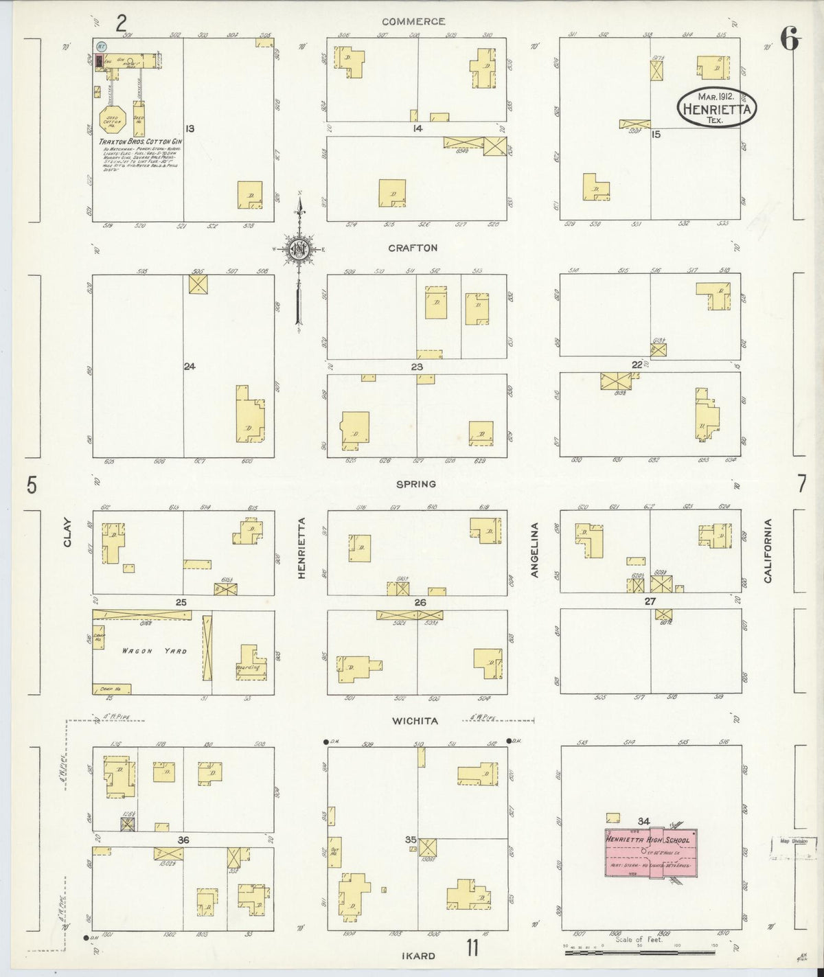 Sanborn Fire Insurance Map from Henrietta, Clay County, Texas (1912), Sheet #0006 - Complete Map Set gallery image, historic Sanborn map, vintage wall art, Texas Texas