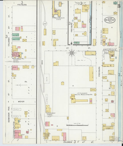Sanborn Fire Insurance Map from Minster, Auglaize County, Ohio (1899), Sheet #0003 - Historic Sanborn Fire Insurance Map Print, vintage old map wall art, antique decor, genealogy gift, Ohio Ohio map