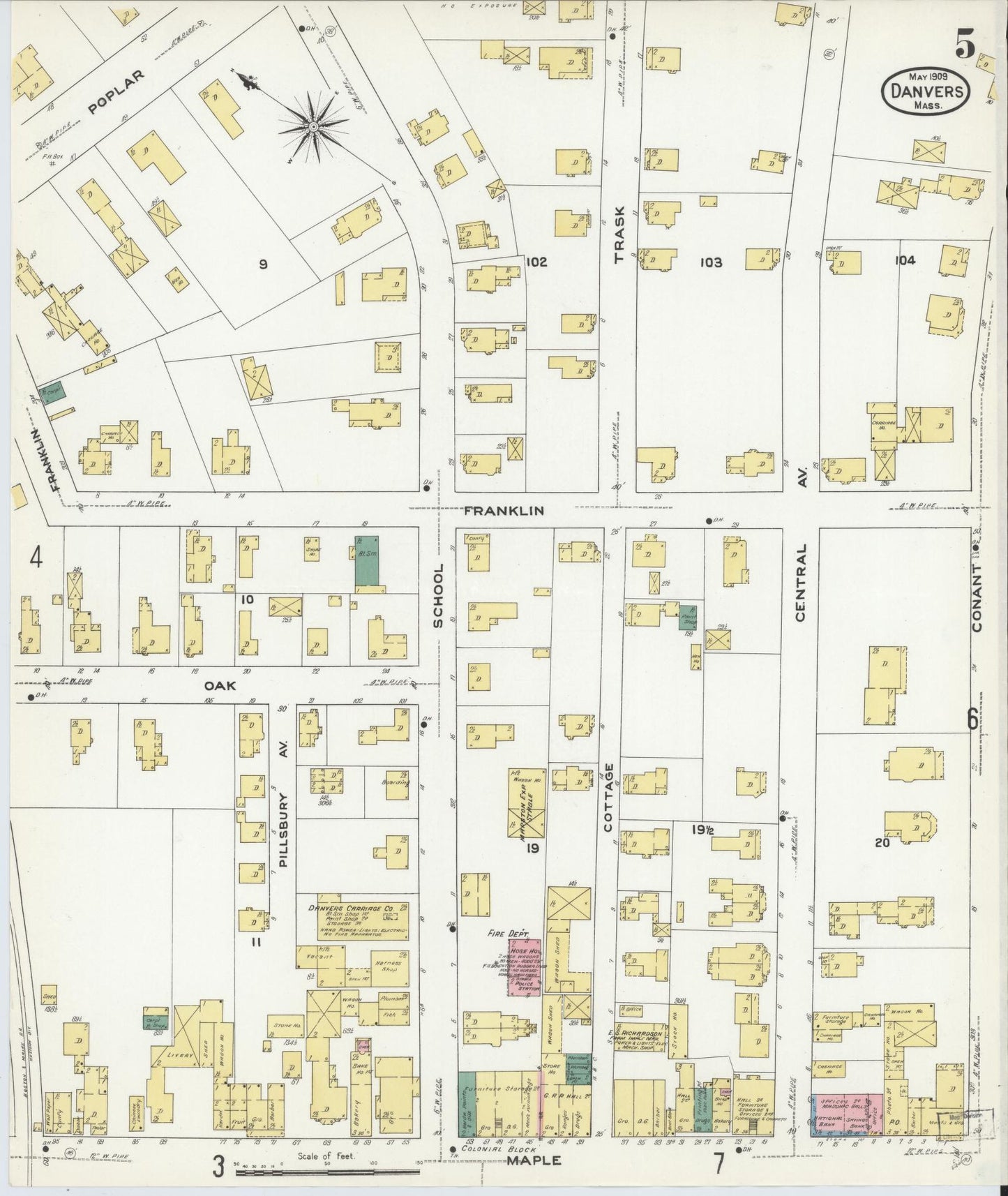 Sanborn Fire Insurance Map from Danvers, Essex County, Massachusetts (1909), Sheet #0005 - Complete Map Set gallery image, historic Sanborn map, vintage wall art, Massachusetts Massachusetts