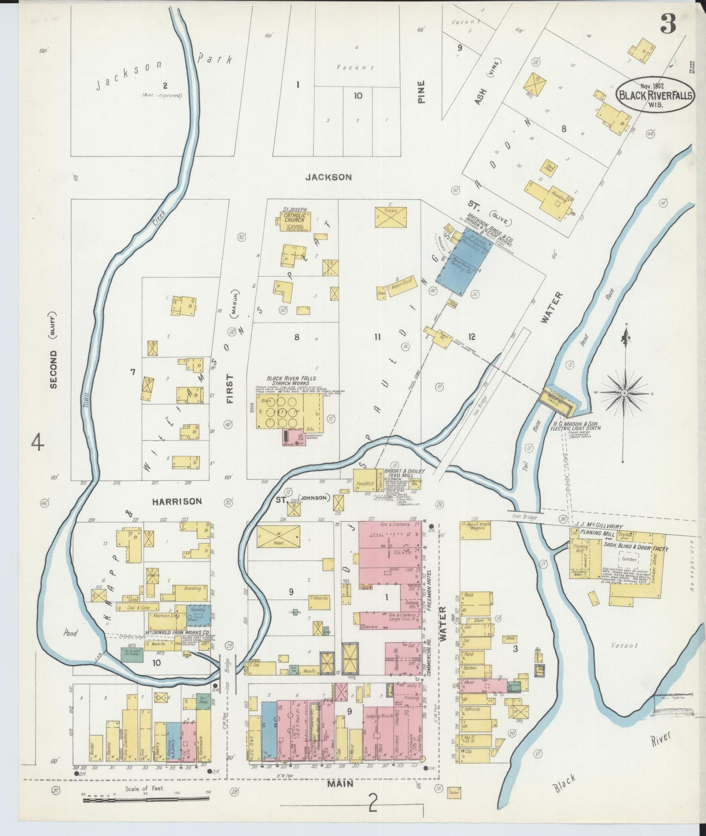 Sanborn Fire Insurance Map from Black River Falls, Jackson County, Wisconsin (1902), Sheet #0003 - Complete Map Set gallery image, historic Sanborn map, vintage wall art, Wisconsin Wisconsin