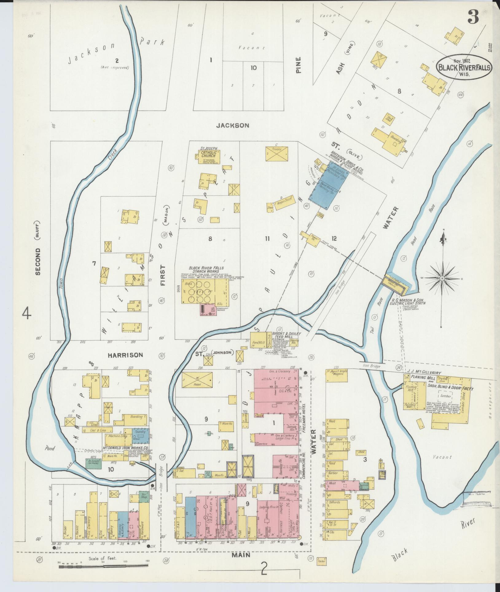 Sanborn Fire Insurance Map from Black River Falls, Jackson County, Wisconsin (1902), Sheet #0003 - Complete Map Set gallery image, historic Sanborn map, vintage wall art, Wisconsin Wisconsin