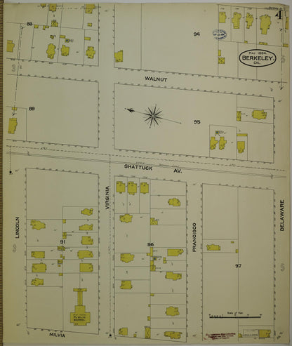 Sanborn Fire Insurance Map from Berkeley, Alameda County, California (1894), Sheet #0004 - Historic Sanborn Fire Insurance Map Print, vintage old map wall art, antique decor, genealogy gift, California California map