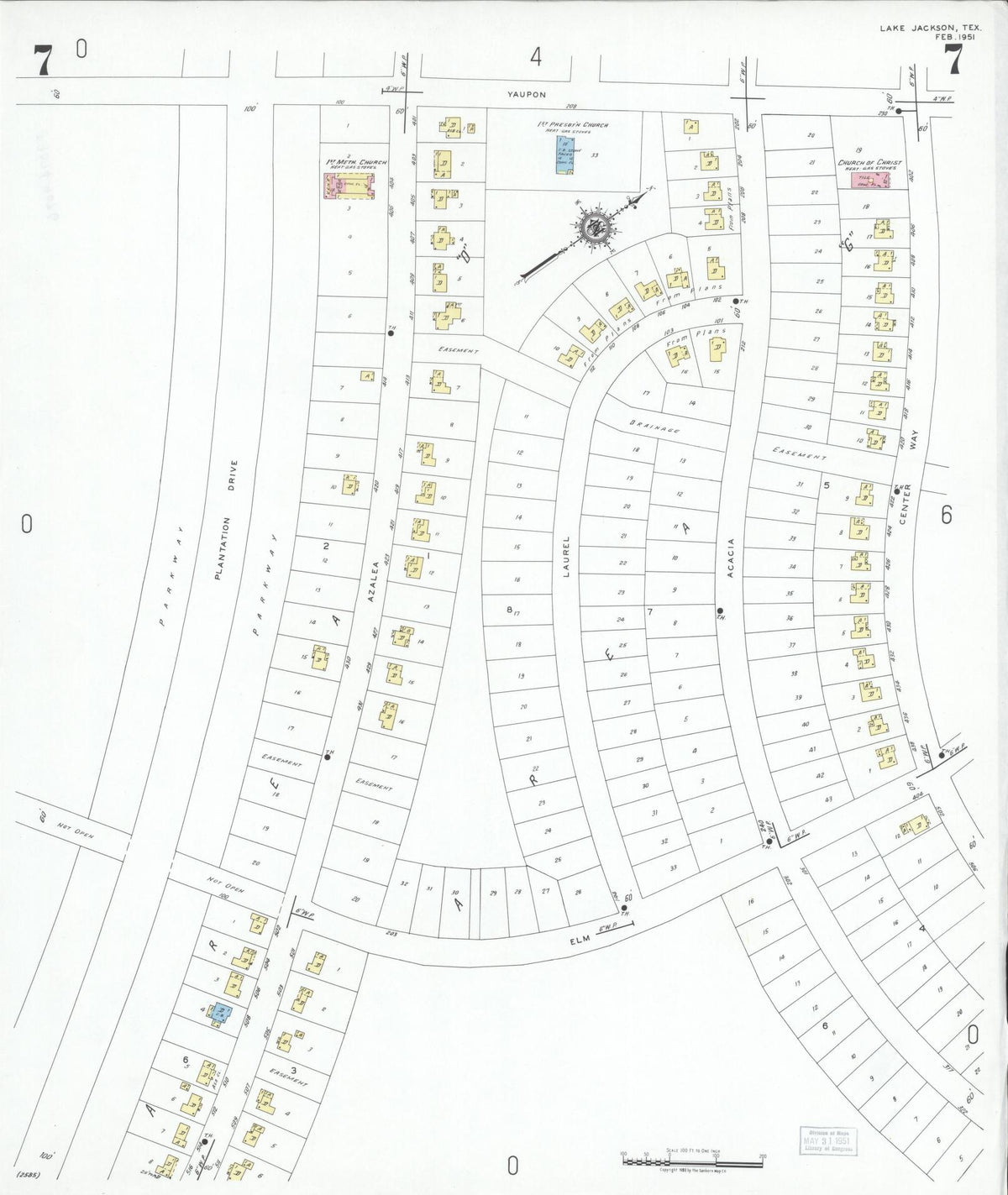 Sanborn Fire Insurance Map from Lake Jackson, Brazoria County, Texas (1951), Sheet #0007 - Complete Map Set gallery image, historic Sanborn map, vintage wall art, Texas Texas