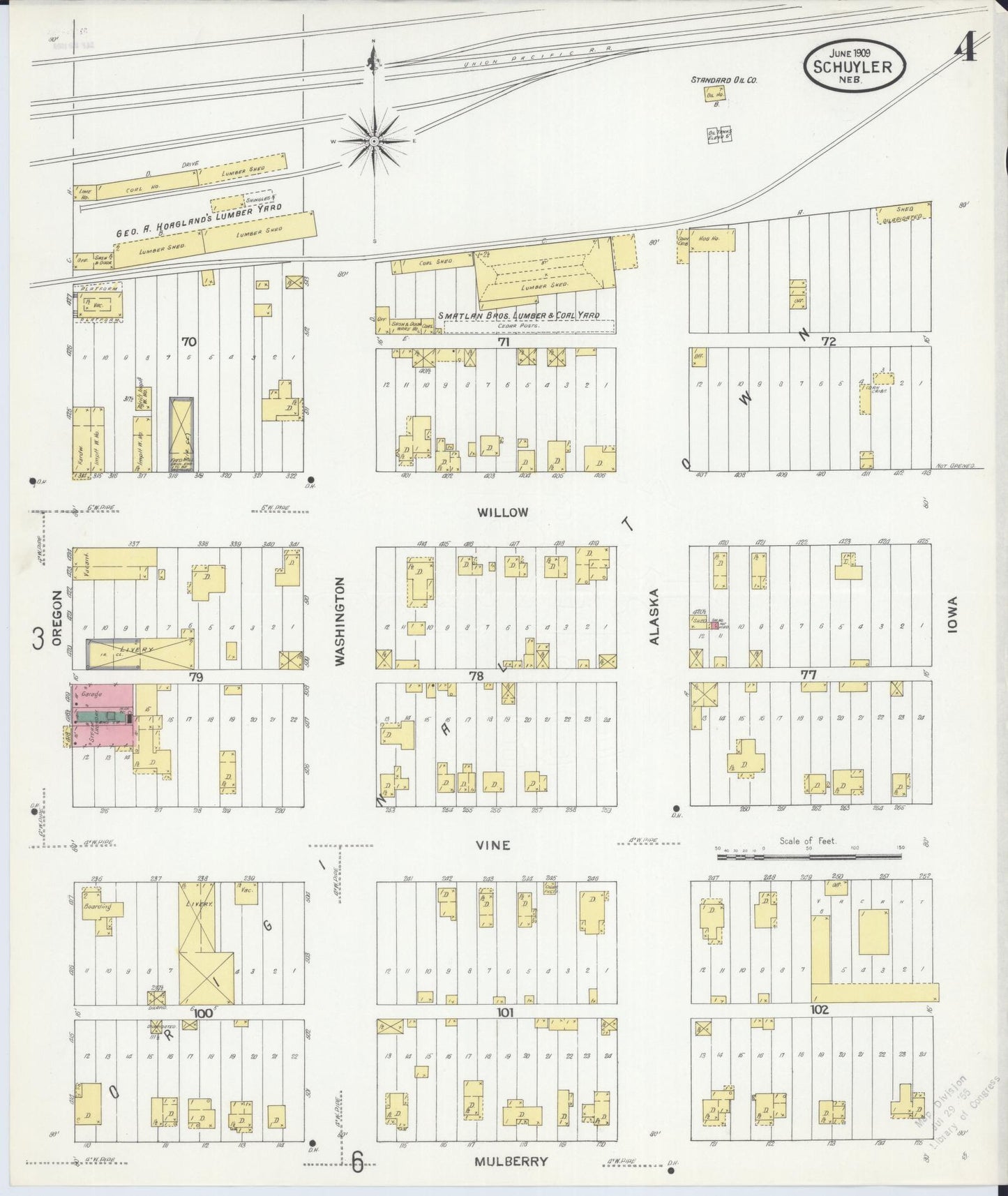 Sanborn Fire Insurance Map from Schuyler, Colfax County, Nebraska (1909), Sheet #0004 - Complete Map Set gallery image, historic Sanborn map, vintage wall art, Nebraska Nebraska