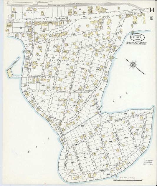 Sanborn Fire Insurance Map from Hull, Plymouth County, Massachusetts (1910), Sheet #0014 - Historic Sanborn Fire Insurance Map Print, vintage old map wall art, antique decor, genealogy gift, Massachusetts Massachusetts map
