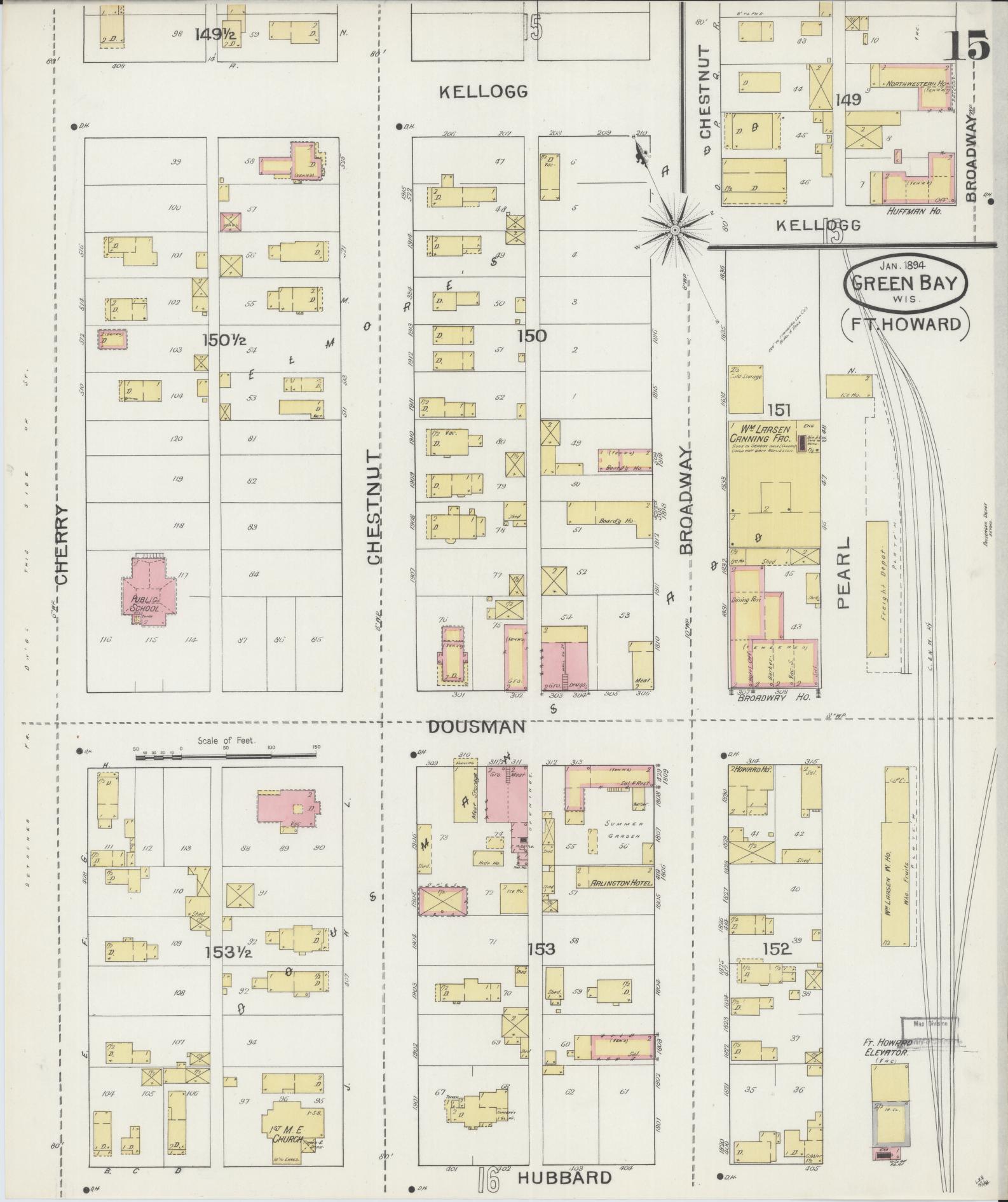 Sanborn Fire Insurance Map from Green Bay, Brown County, Wisconsin (1894), Sheet #0015 - Complete Map Set gallery image, historic Sanborn map, vintage wall art, Wisconsin Wisconsin