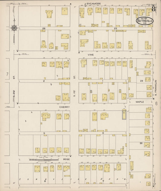 Sanborn Fire Insurance Map from Blytheville, Mississippi County, Arkansas (1921), Sheet #0008 - Historic Sanborn Fire Insurance Map Print, vintage old map wall art, antique decor, genealogy gift, Arkansas Arkansas map