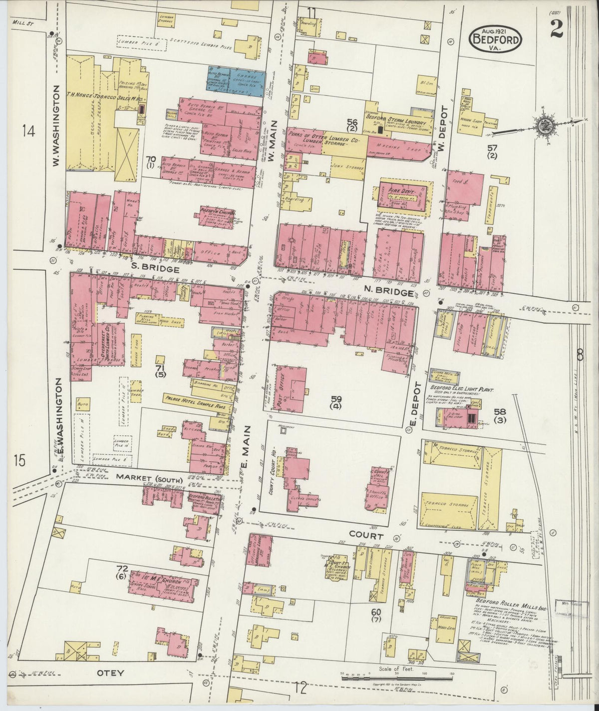 Sanborn Fire Insurance Map from Bedford, Independent Cities, Virginia (1921), Sheet #0002 - Complete Map Set gallery image, historic Sanborn map, vintage wall art, Virginia Virginia