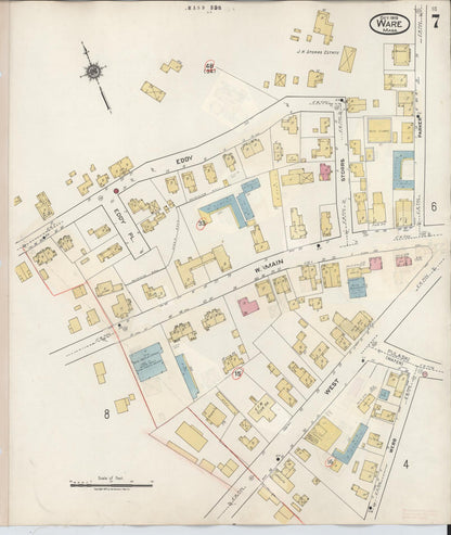 Sanborn Fire Insurance Map from Ware, Hampshire County, Massachusetts (1946), Sheet #0007 - Complete Map Set gallery image, historic Sanborn map, vintage wall art, Massachusetts Massachusetts