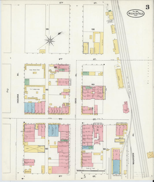 Sanborn Fire Insurance Map from Wichita Falls, Wichita County, Texas (1904), Sheet #0003 - Historic Sanborn Fire Insurance Map Print, vintage old map wall art, antique decor, genealogy gift, Texas Texas map