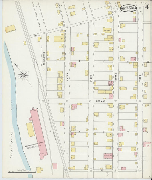 Sanborn Fire Insurance Map from West Newton, Westmoreland County, Pennsylvania (1895), Sheet #0004 - Historic Sanborn Fire Insurance Map Print, vintage old map wall art, antique decor, genealogy gift, Pennsylvania Pennsylvania map