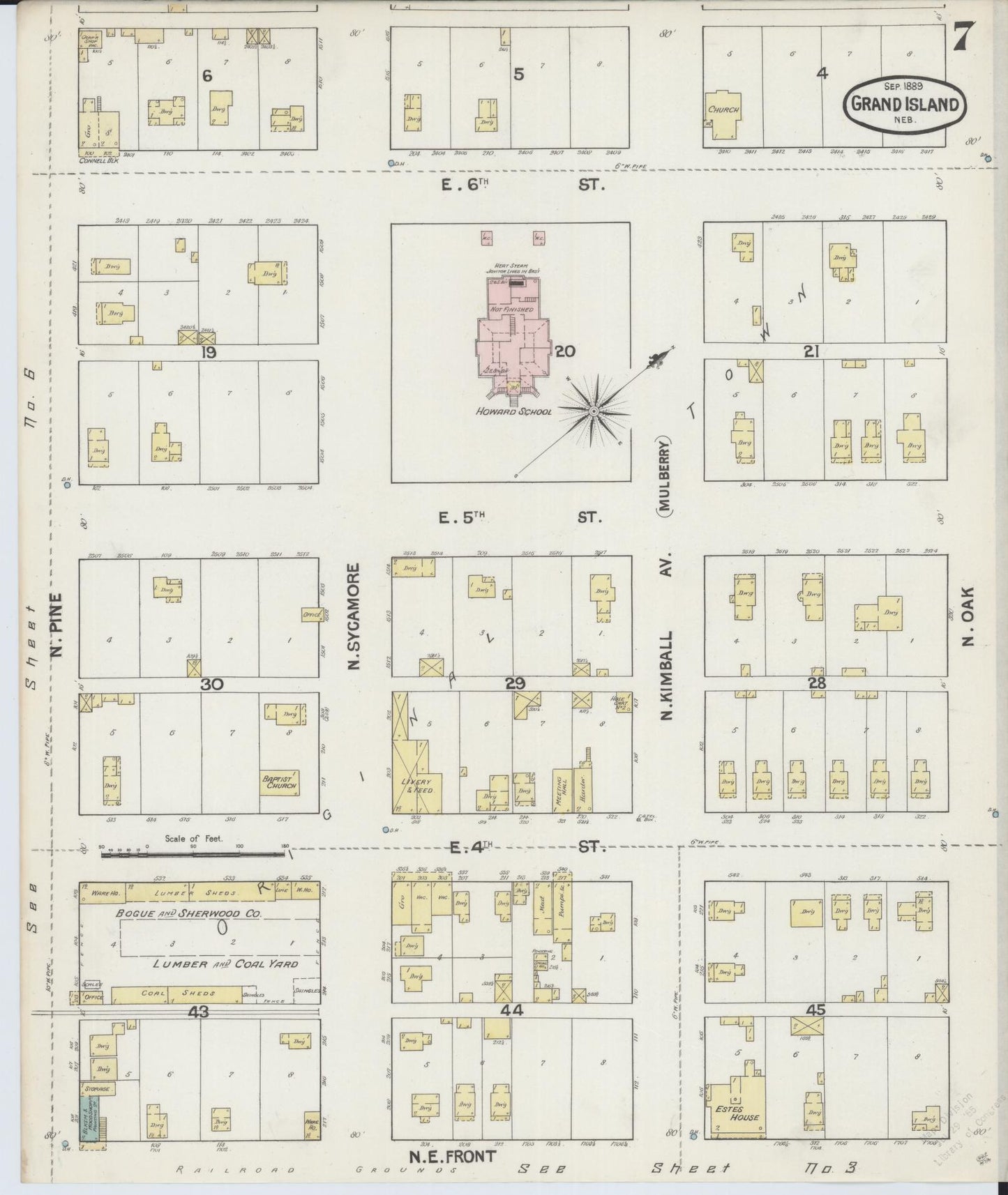 Sanborn Fire Insurance Map from Grand Island, Hall County, Nebraska (1889), Sheet #0007 - Historic Sanborn Fire Insurance Map Print, vintage old map wall art, antique decor, genealogy gift, Nebraska Nebraska map