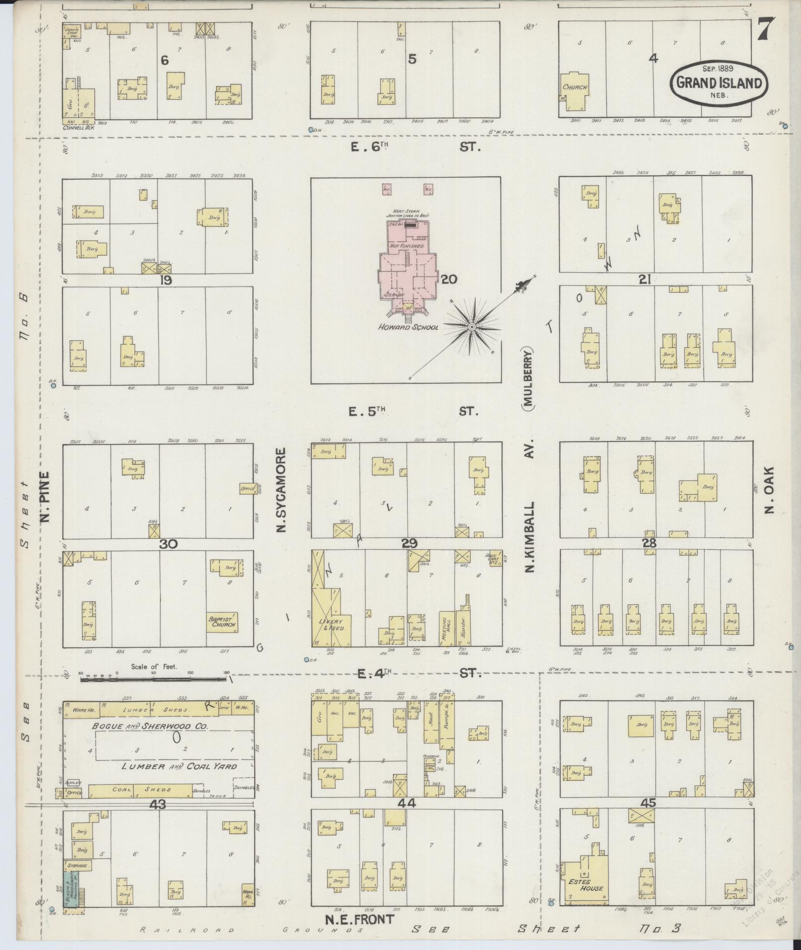 Sanborn Fire Insurance Map from Grand Island, Hall County, Nebraska (1889), Sheet #0007 - Historic Sanborn Fire Insurance Map Print, vintage old map wall art, antique decor, genealogy gift, Nebraska Nebraska map
