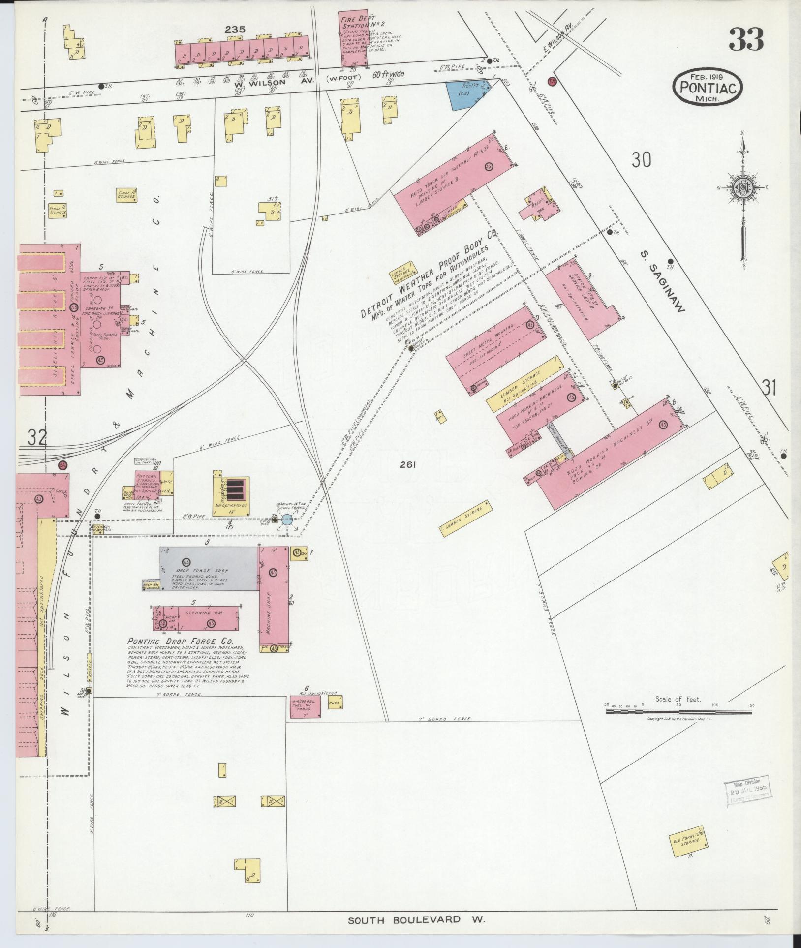 Sanborn Fire Insurance Map from Pontiac, Oakland County, Michigan (1919), Sheet #0033 - Complete Map Set gallery image, historic Sanborn map, vintage wall art, Michigan Michigan