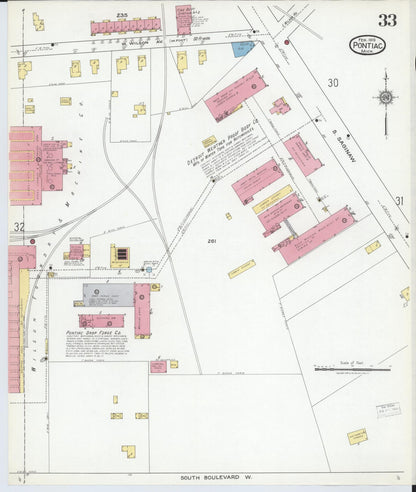 Sanborn Fire Insurance Map from Pontiac, Oakland County, Michigan (1919), Sheet #0033 - Complete Map Set gallery image, historic Sanborn map, vintage wall art, Michigan Michigan