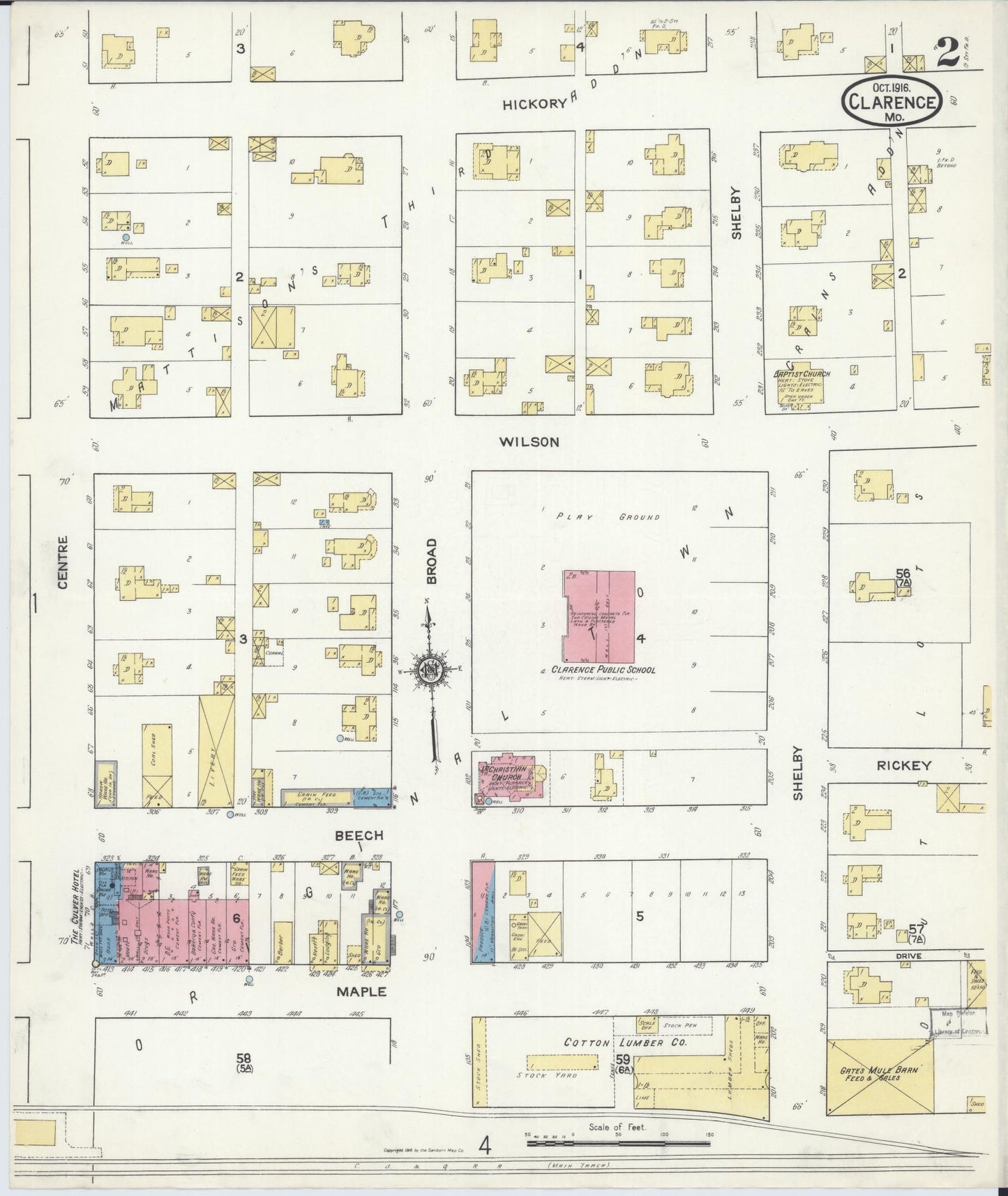 Sanborn Fire Insurance Map from Clarence, Shelby County, Missouri (1916), Sheet #0002 - Historic Sanborn Fire Insurance Map Print, vintage old map wall art, antique decor, genealogy gift, Missouri Missouri map