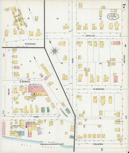 Sanborn Fire Insurance Map from Clyde, Wayne County, New York (1901), Sheet #0007 - Historic Sanborn Fire Insurance Map Print, vintage old map wall art, antique decor, genealogy gift, New York New York map