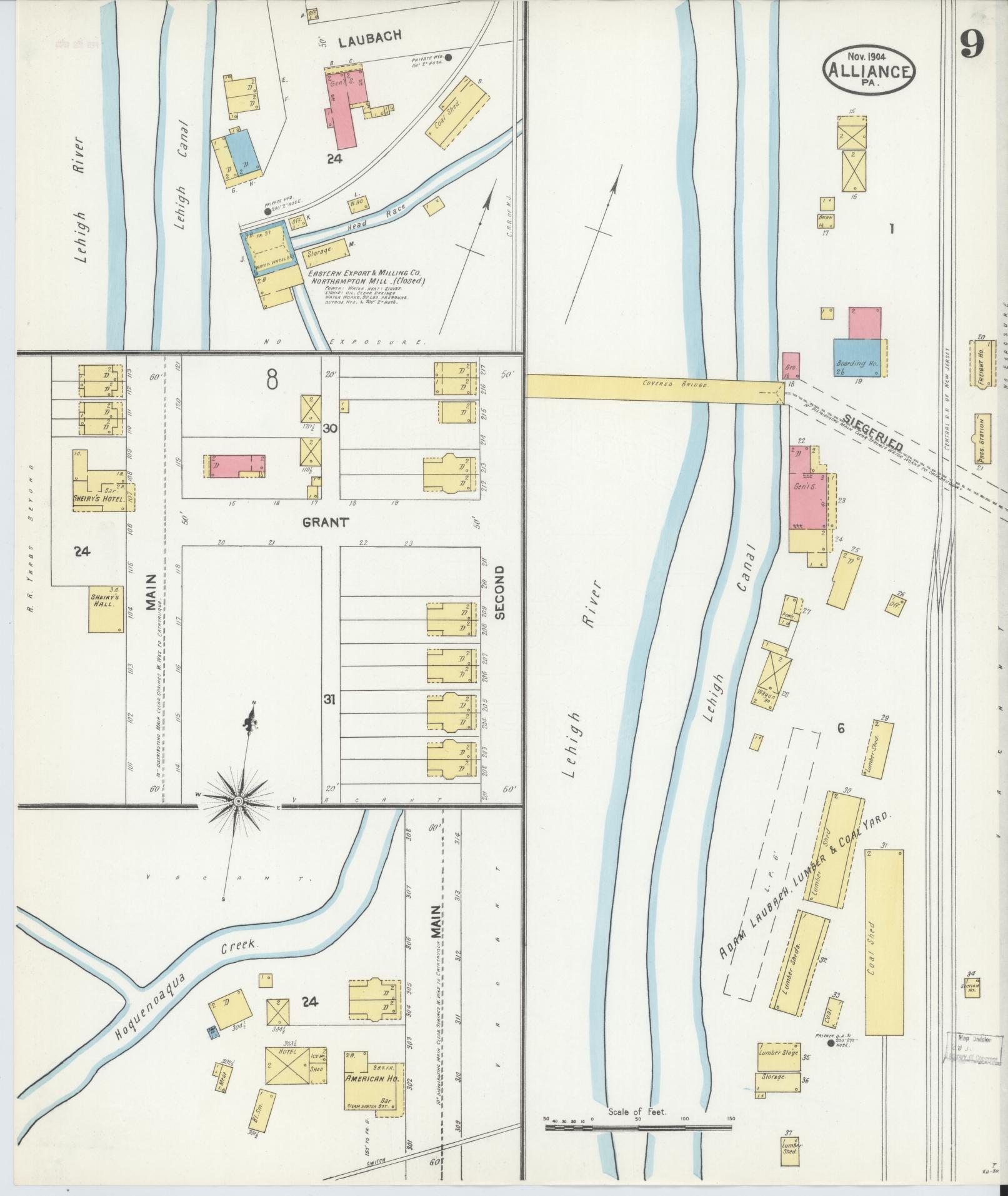 Sanborn Fire Insurance Map from Alliance, Northampton County, Pennsylvania (1904), Sheet #0009 - Historic Sanborn Fire Insurance Map Print, vintage old map wall art, antique decor, genealogy gift, Pennsylvania Pennsylvania map