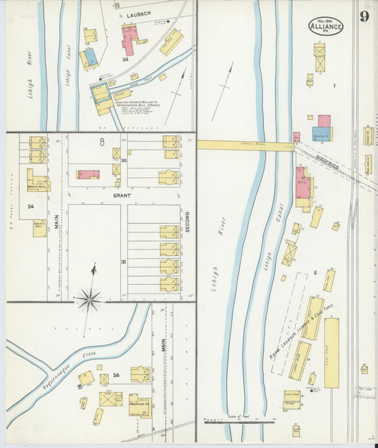 Sanborn Fire Insurance Map from Alliance, Northampton County, Pennsylvania (1904), Sheet #0009 - Historic Sanborn Fire Insurance Map Print, vintage old map wall art, antique decor, genealogy gift, Pennsylvania Pennsylvania map